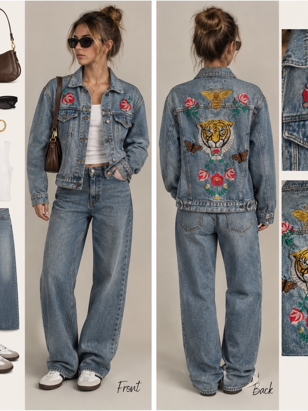 Forever 21 Light Blue Denim Jacket with Rose Embroidery